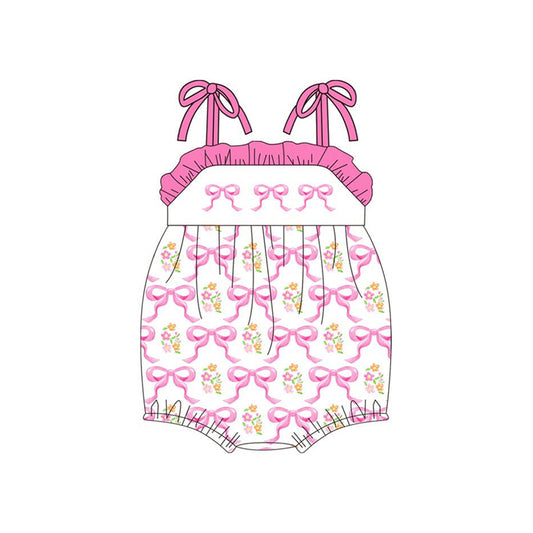Baby Girls Pink Stripe Bows Flowers Ruffle Rompers Preorder