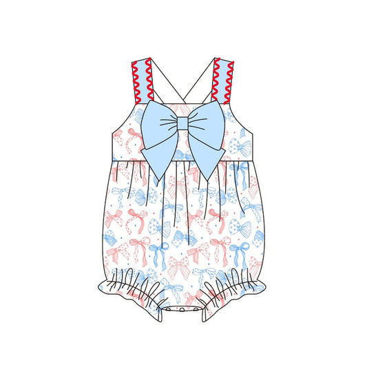 Baby Girls Strap Stars Bows 4th of July Ruffle Rompers Preorder