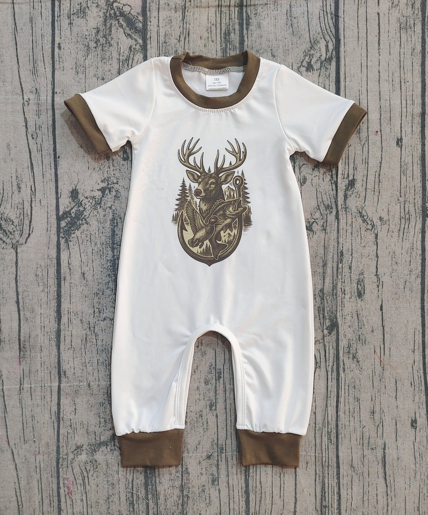 Baby Boys Deer Fish Ducks Hunting Footie Rompers