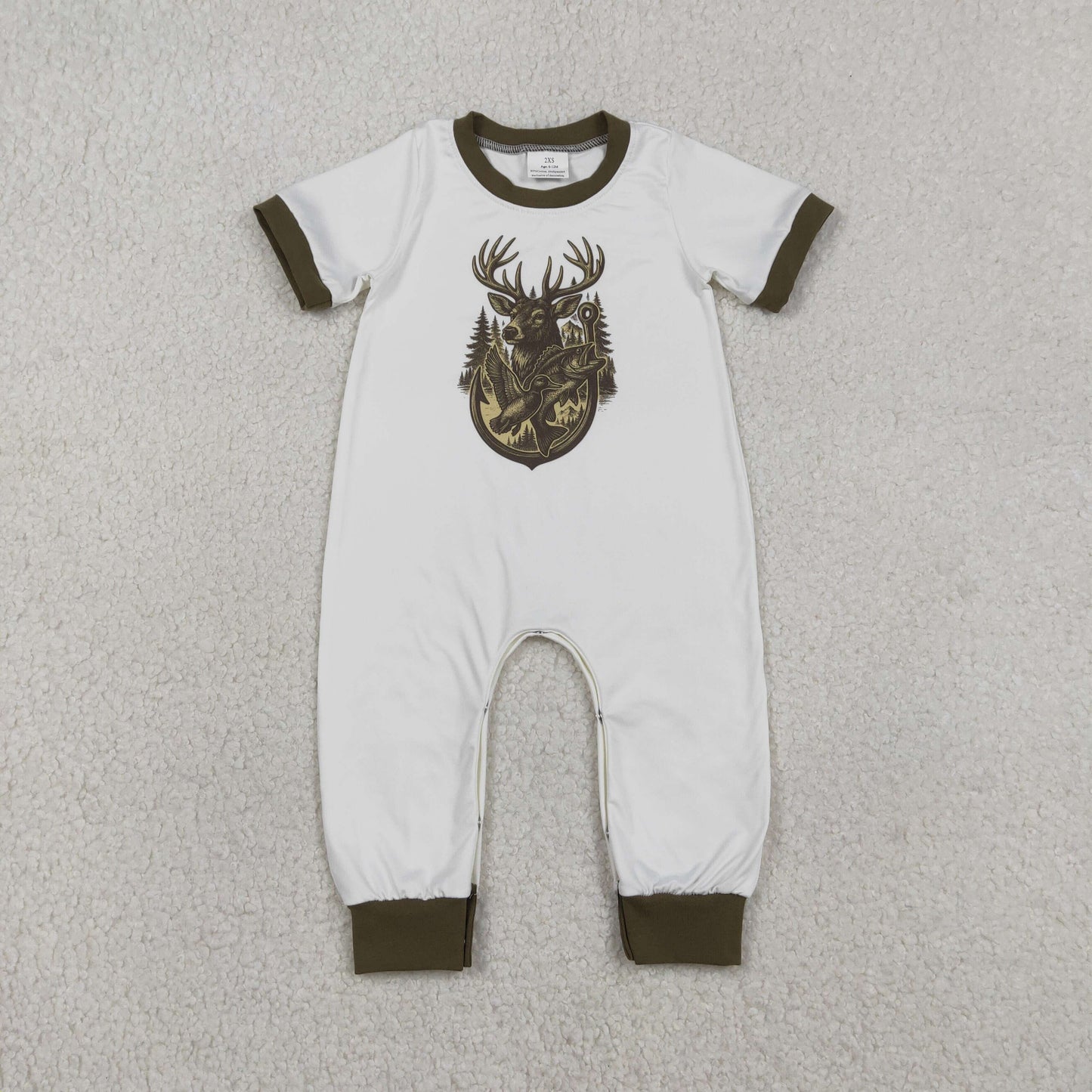 Baby Boys Deer Fish Ducks Hunting Footie Rompers
