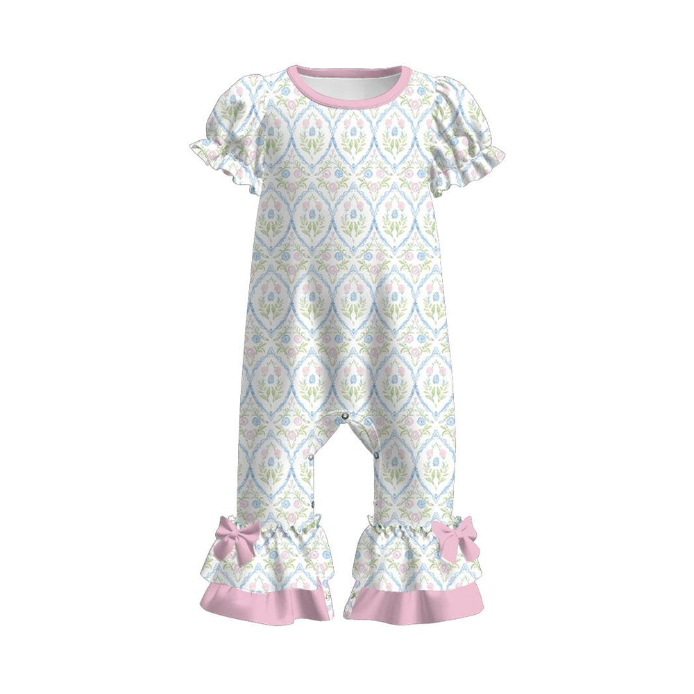 Baby Girls Flowers Checked Ruffle Footie Rompers Preorder