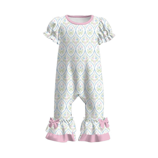 Baby Girls Flowers Checked Ruffle Footie Rompers Preorder