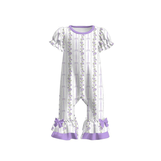 Baby Girls Bows Flowers Stripe Ruffle Footie Rompers Preorder