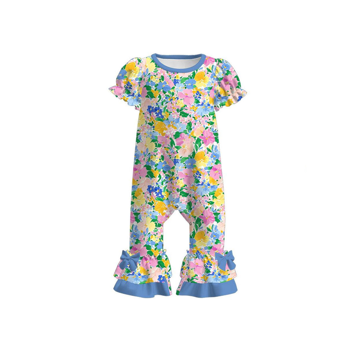 Baby Girls Colorful Flowers Ruffle Footie Rompers Preorder