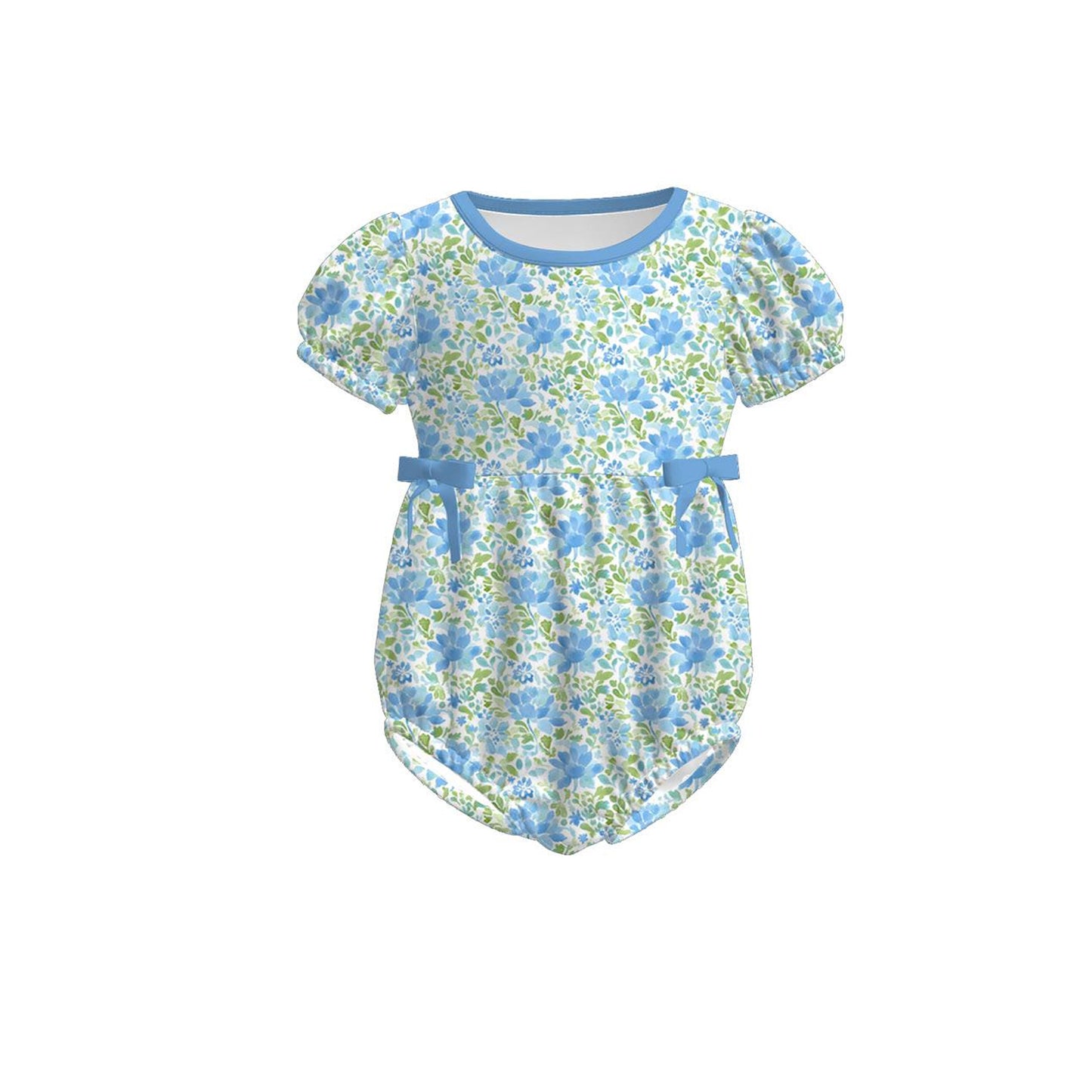 Baby Girls Aqua Floral Bows Ruffle Rompers Preorder