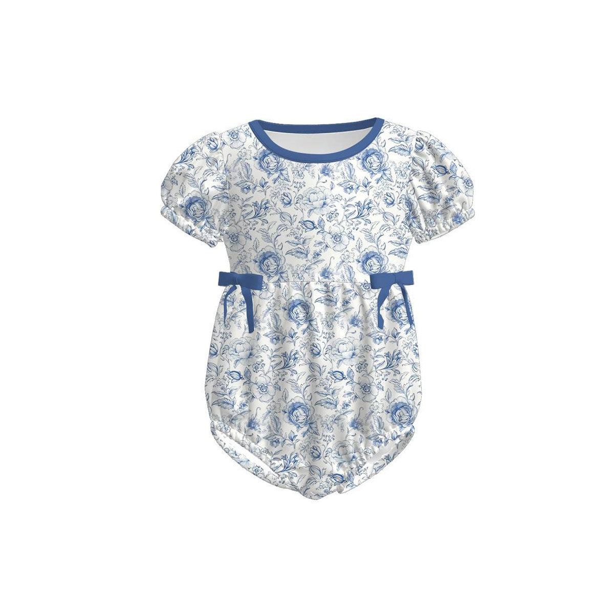 Baby Girls Blue Floral Bows Ruffle Rompers Preorder
