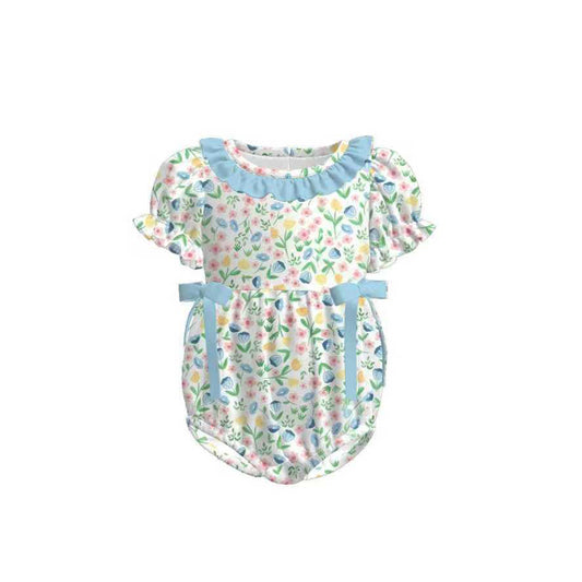 Baby Girls Colorful Flowers Bows Ruffle Collar Rompers Preorder