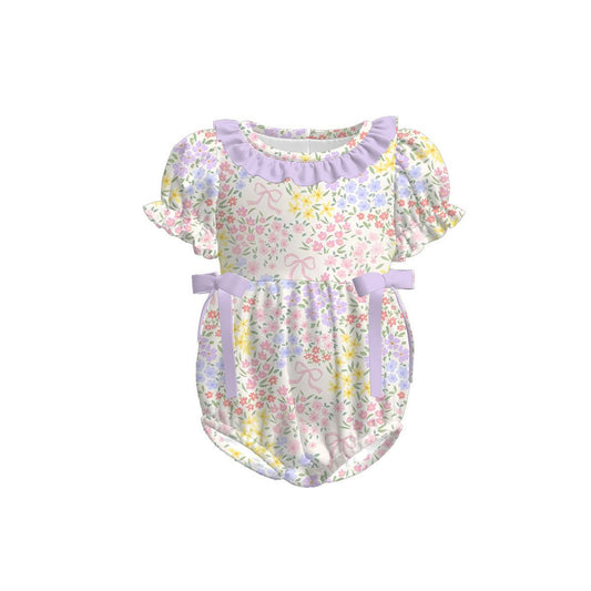 Baby Girls Pink Flowers Bows Ruffle Collar Rompers Preorder