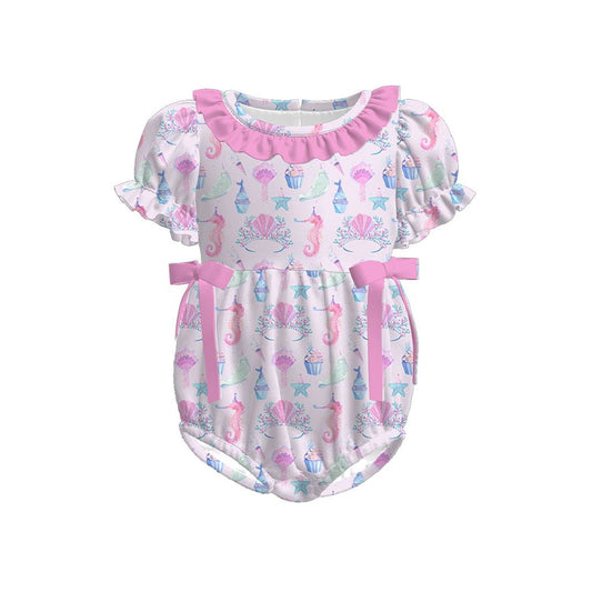 Baby Girls Pink Sea World Shells Bows Ruffle Collar Rompers Preorder