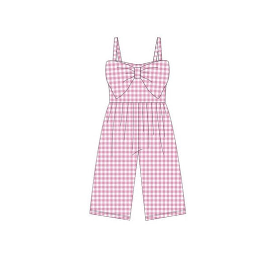 Baby Girls Pink Checked Strap Bows Pant Jumpsuits Preorder