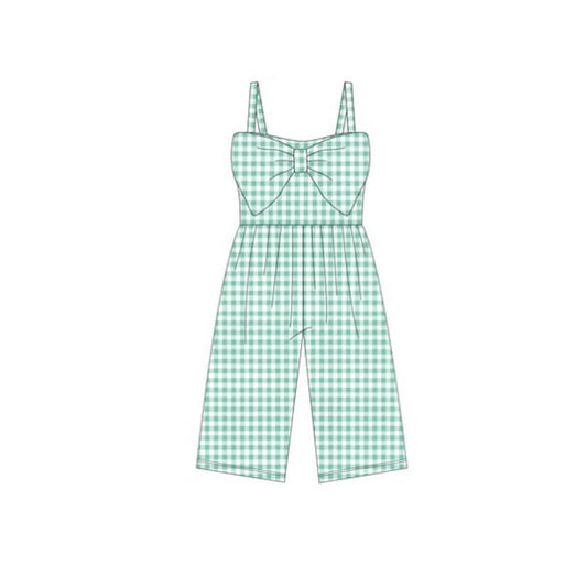 Baby Girls Aqua Checked Strap Bows Pant Jumpsuits Preorder