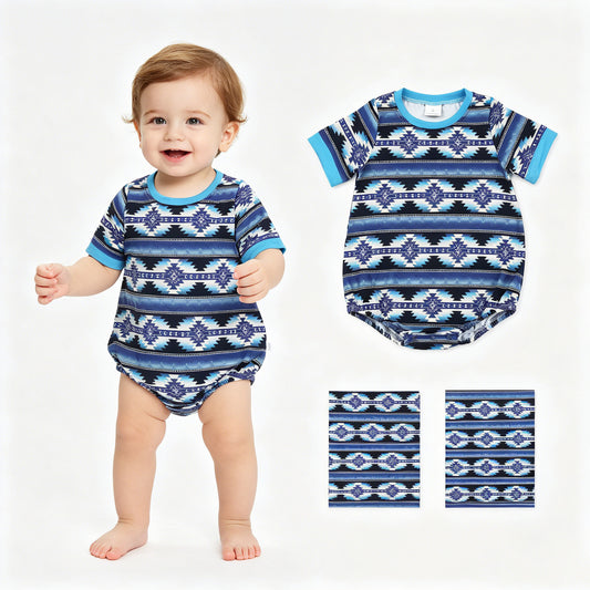 Baby Boys Short Sleeve Western Aztec Rompers