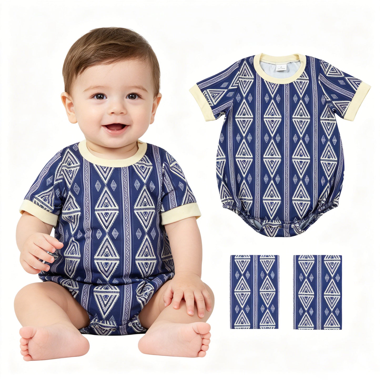 Baby Boys Short Sleeve Western Aztec Rompers