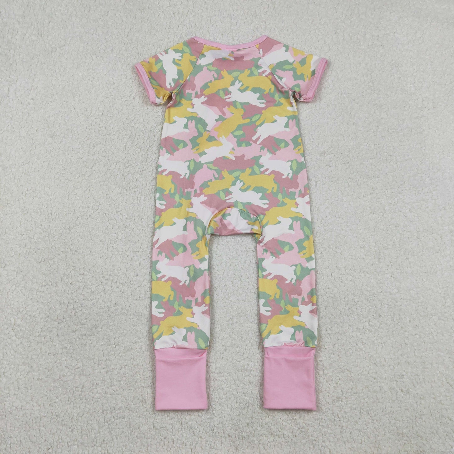 Baby Girls Rabbits Camo Easter Two Way Zip Convertible Rompers