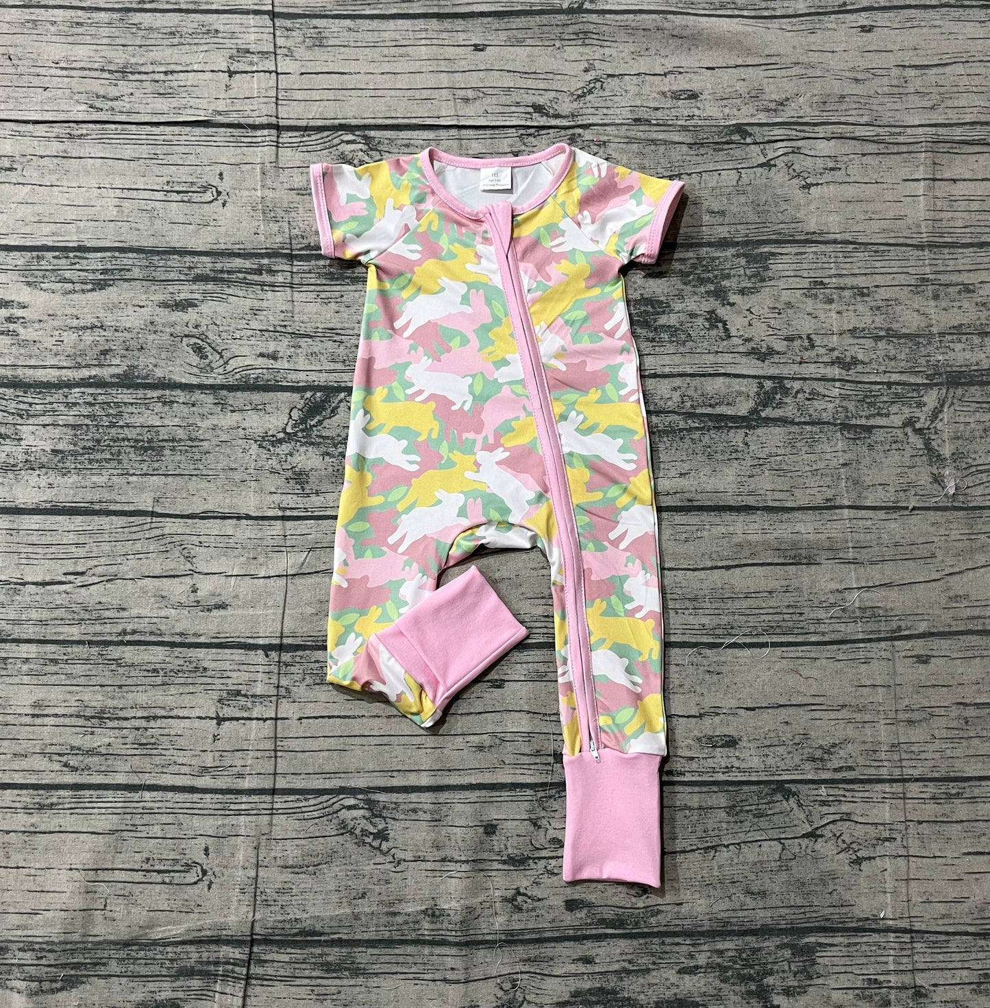 Baby Girls Rabbits Camo Easter Two Way Zip Convertible Rompers