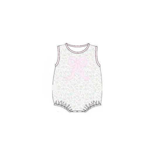 Baby Girls Sleeveless Pink Bow Flowers Ruffle Rompers Preorder