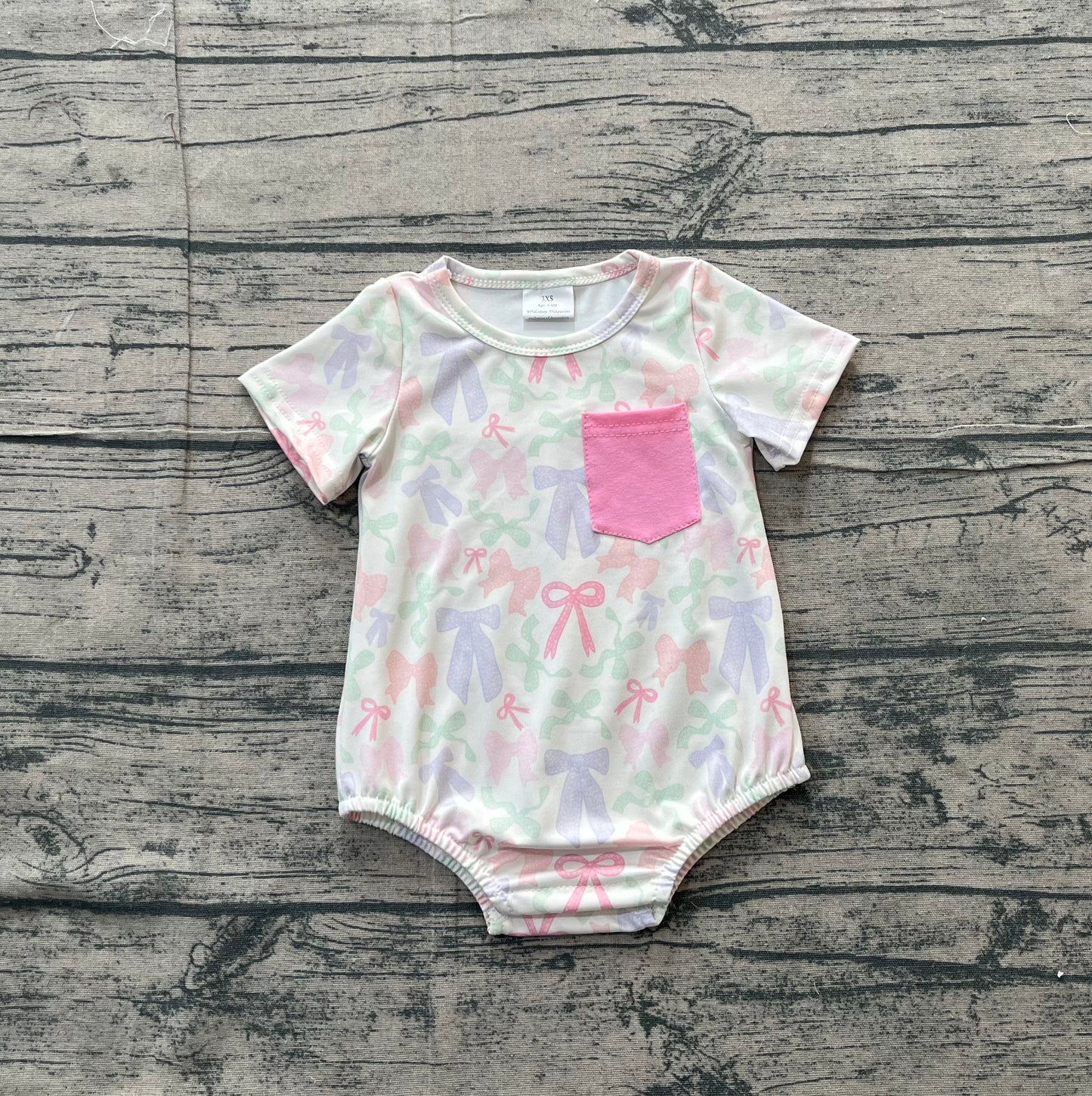 Baby Girls Short Sleeve Colorful Bows Pockets Ruffle Rompers