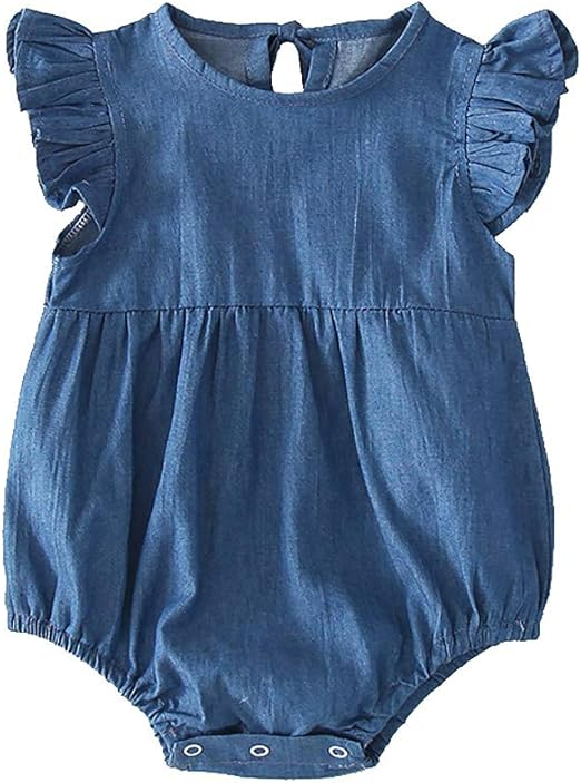 Baby Girls Hot Blue Flutter Sleeve Ruffle Rompers Preorder