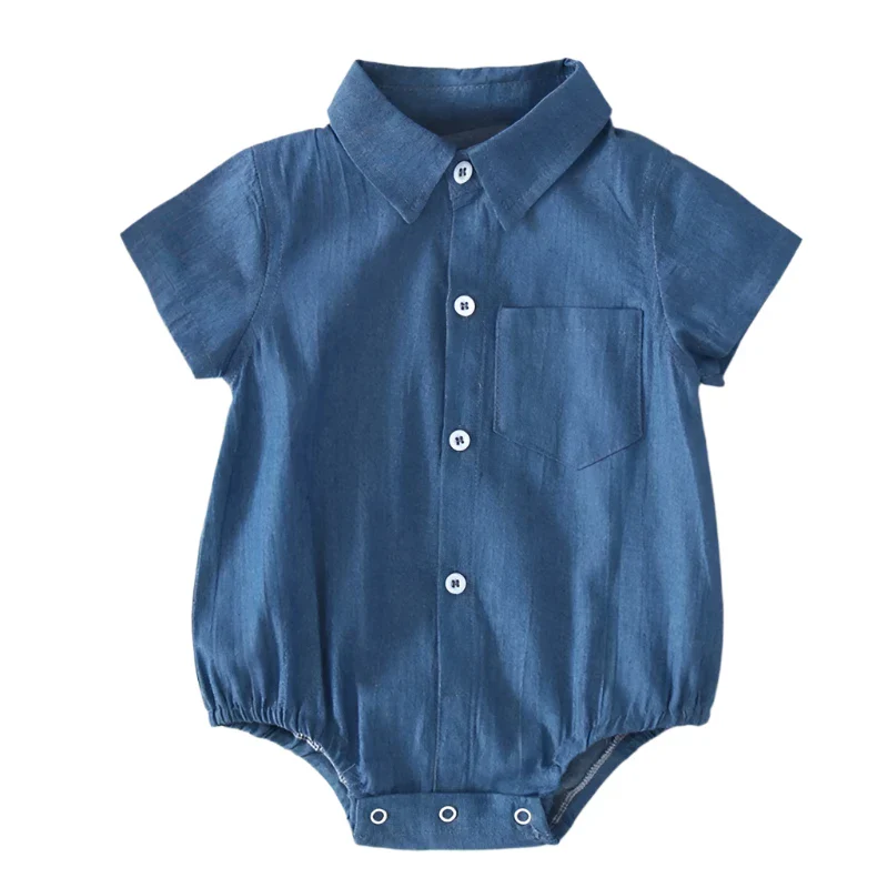 Baby Boys Hot Blue Short Sleeve Button Pocket Rompers Preorder