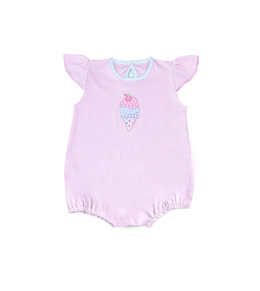 Baby Girls Pink Flutter Sleeve Ice Cream Ruffle Rompers Preorder