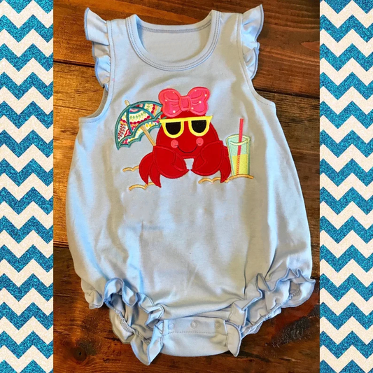 Baby Girls Flutter Sleeve Bows Crabs Beach Ruffle Rompers Preorder