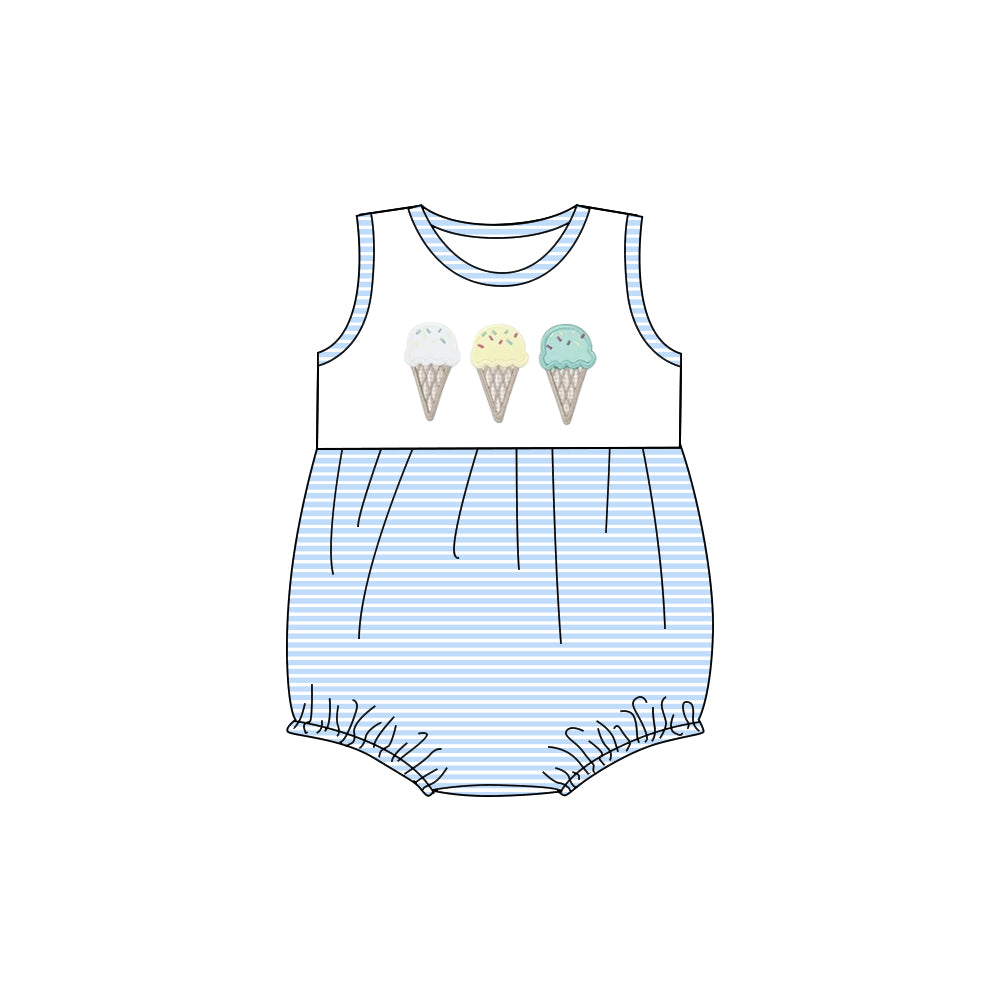 Baby Boys Sleeveless Blue Stripe Ice Cream Rompers Preorder