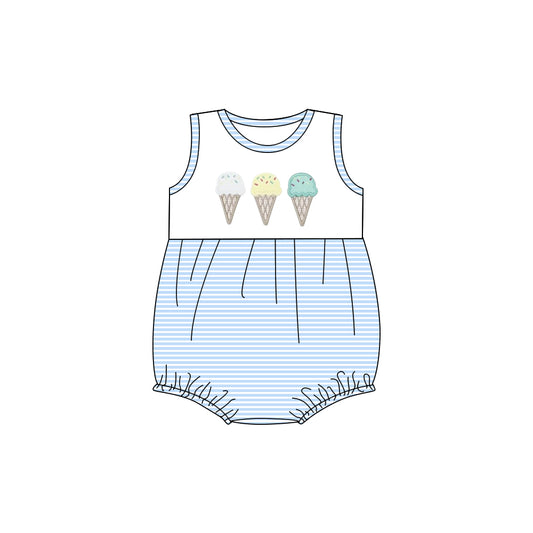 Baby Boys Sleeveless Blue Stripe Ice Cream Rompers Preorder