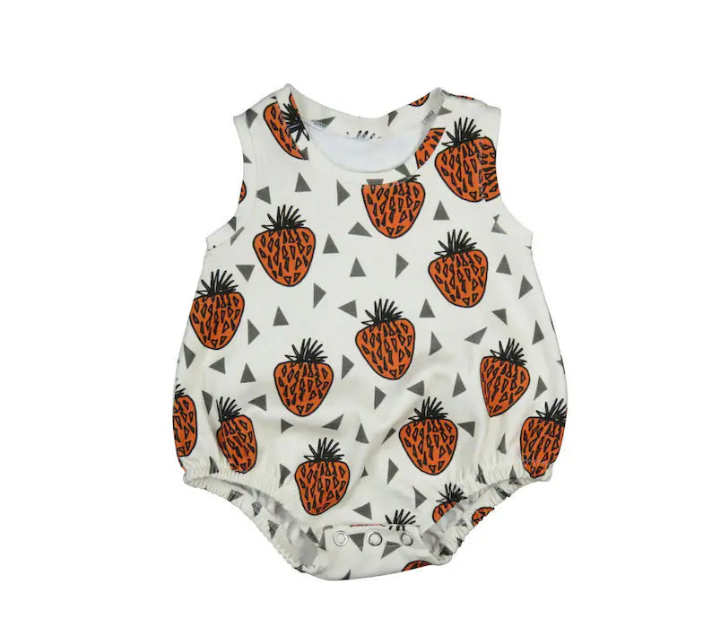 Baby Girls Sleeveless Strawberry Plaid Ruffle Rompers Preorder