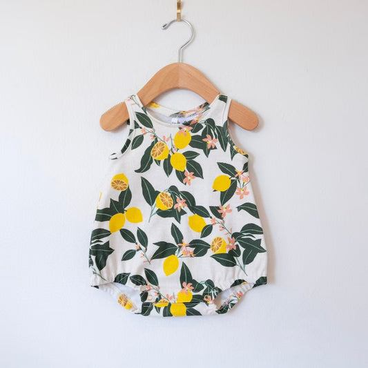 Baby Girls Sleeveless Lemons Flowers Ruffle Rompers Preorder