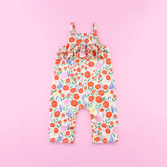 Baby Girls Strap Colorful Flowers Ruffle Footie Rompers Preorder