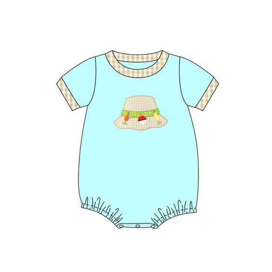 Baby Boys Aqua Short Sleeve Hats Fishing Hunting Rompers Preorder