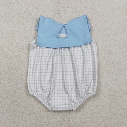 Baby Boys Sleeveless Blue Checked Rompers