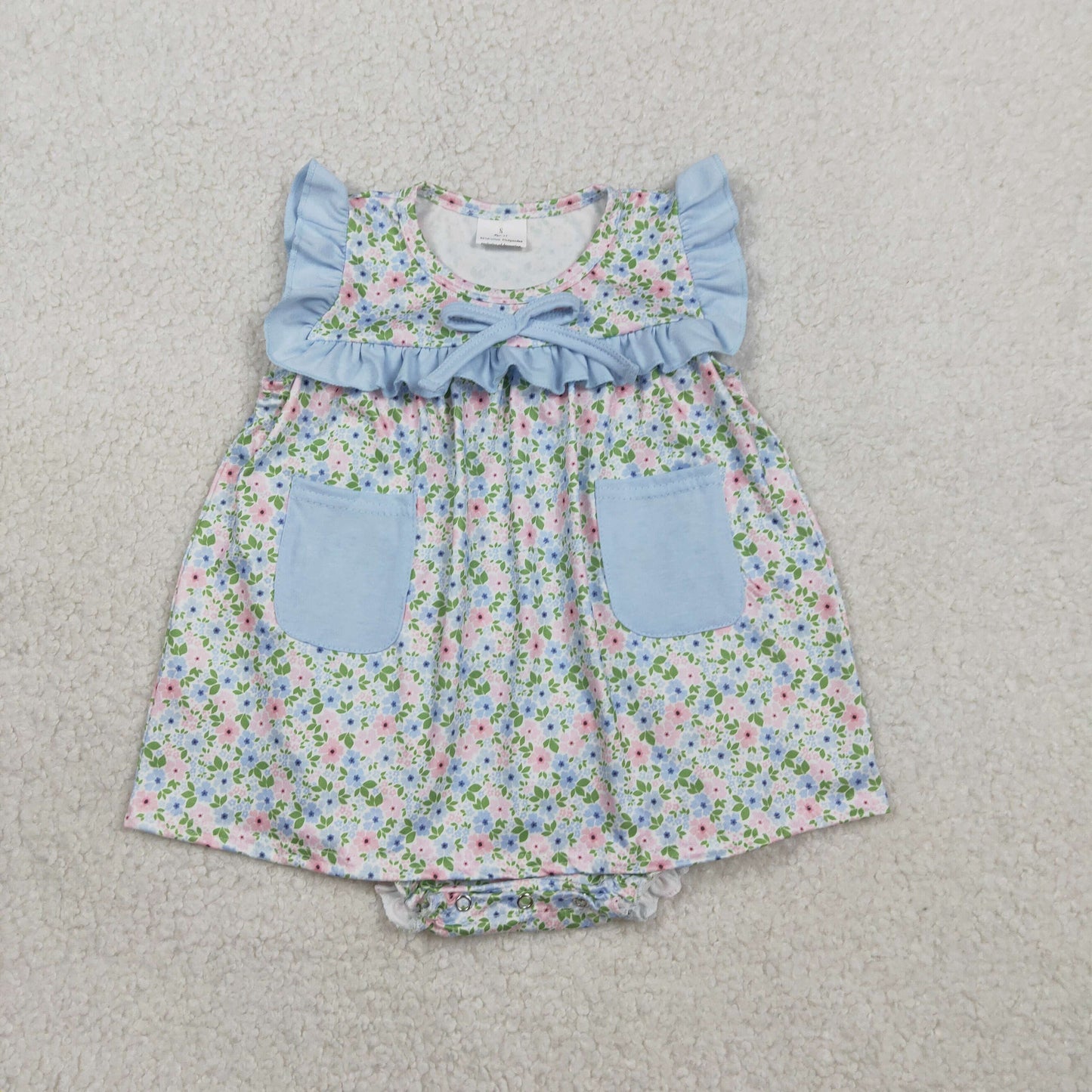 Baby Girls Sleeveless Flowers Pockets Tunic Bummies Ruffle Rompers