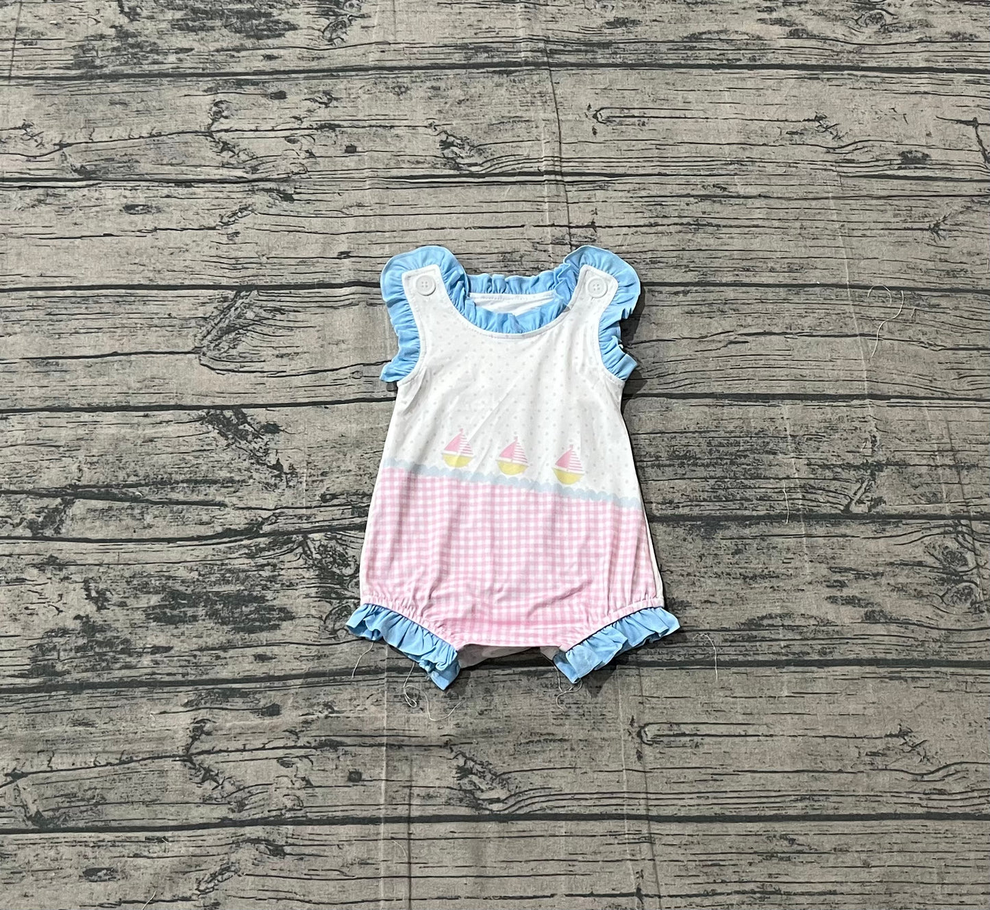 Baby Boys Sleeveless Boats Polka Dots Ruffle Rompers