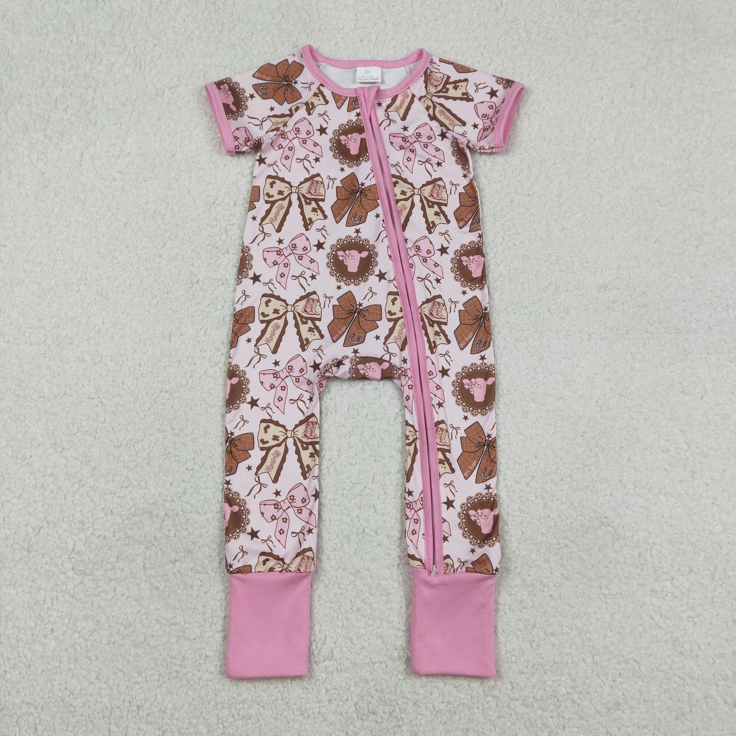 Baby Girls Flowers Highland Cows Western Two Way Zip Convertible Rompers