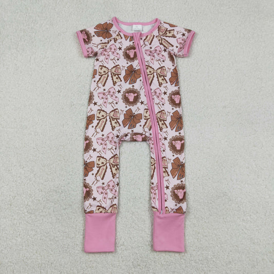 Baby Girls Flowers Highland Cows Western Two Way Zip Convertible Rompers