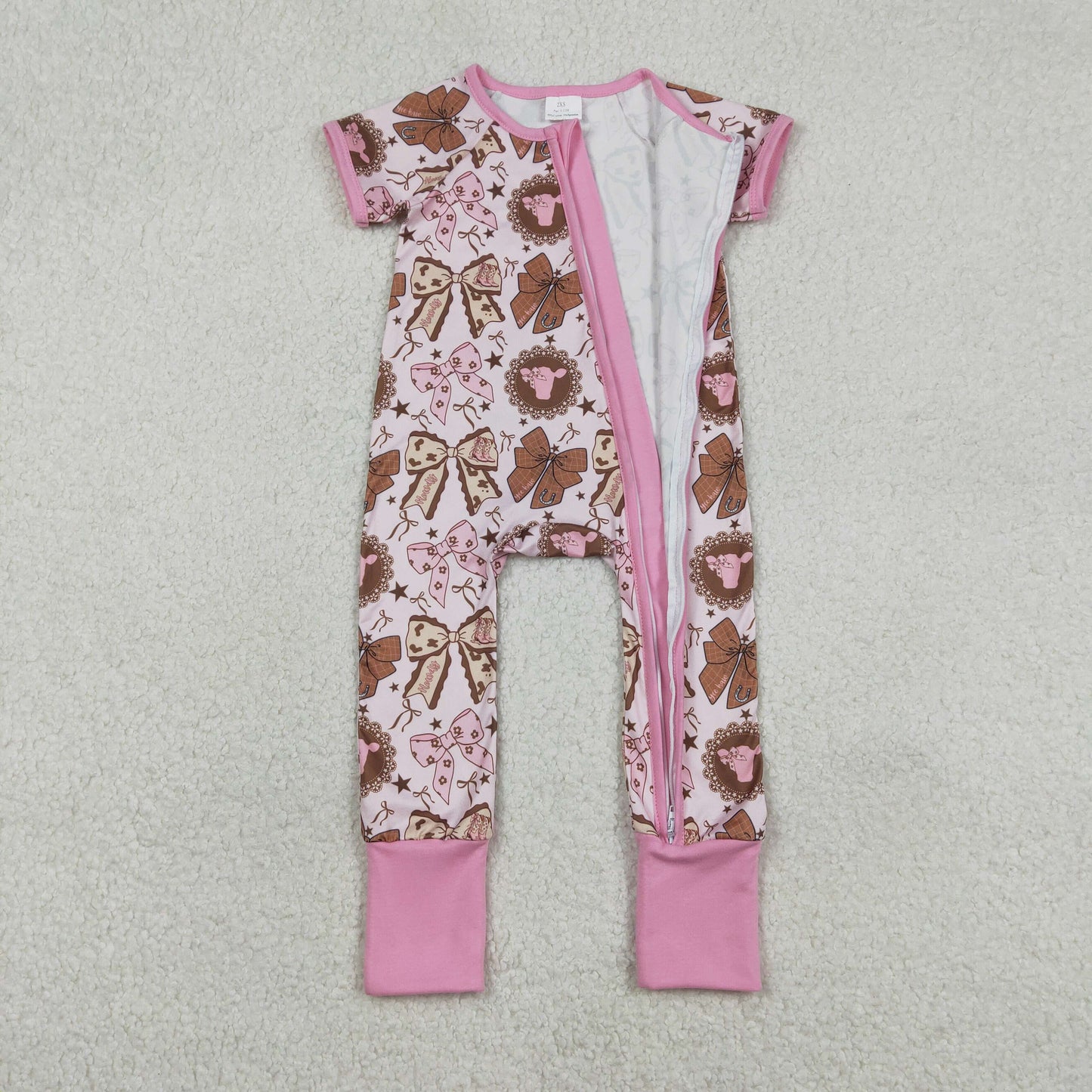 Baby Girls Flowers Highland Cows Western Two Way Zip Convertible Rompers