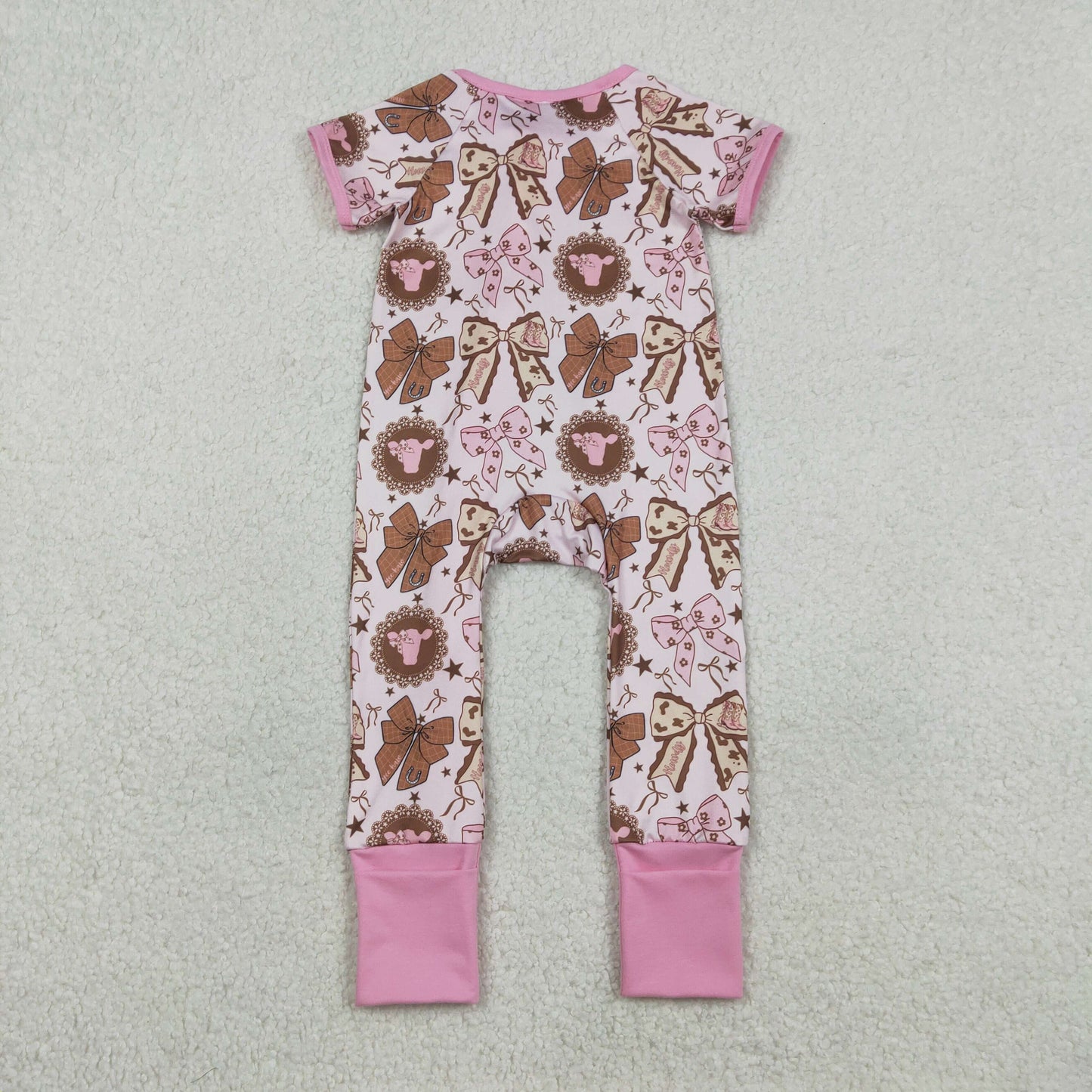 Baby Girls Flowers Highland Cows Western Two Way Zip Convertible Rompers