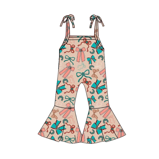 Baby Girls Strap Turquoises Bows Western Bell Bottom Pants Jumpsuits Preorder