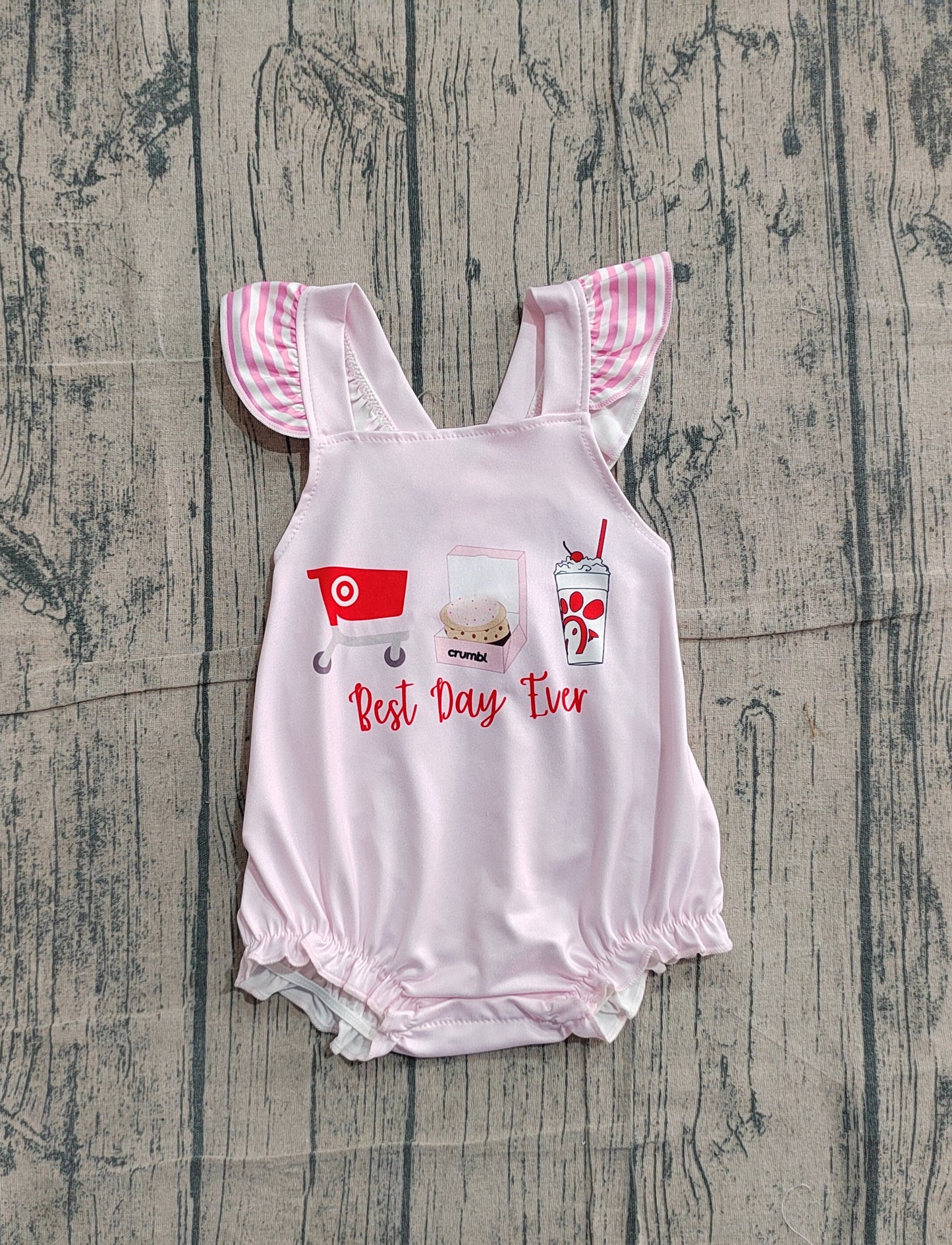 Baby Girls Pink Flutter Sleeve Chicken Best Day Ever Ruffle Rompers