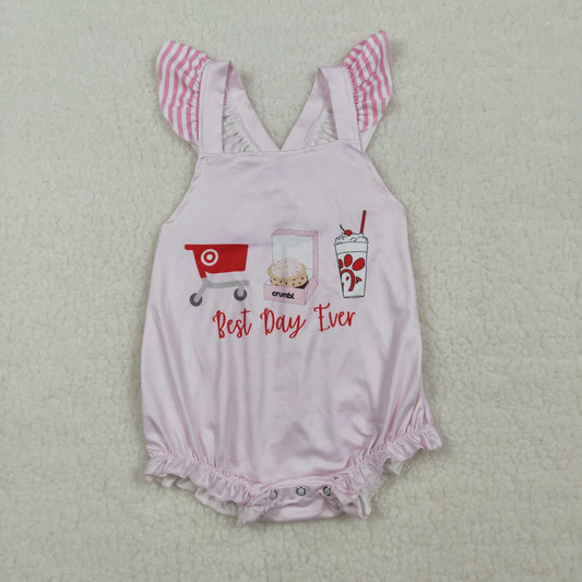 Baby Girls Pink Flutter Sleeve Chicken Best Day Ever Ruffle Rompers