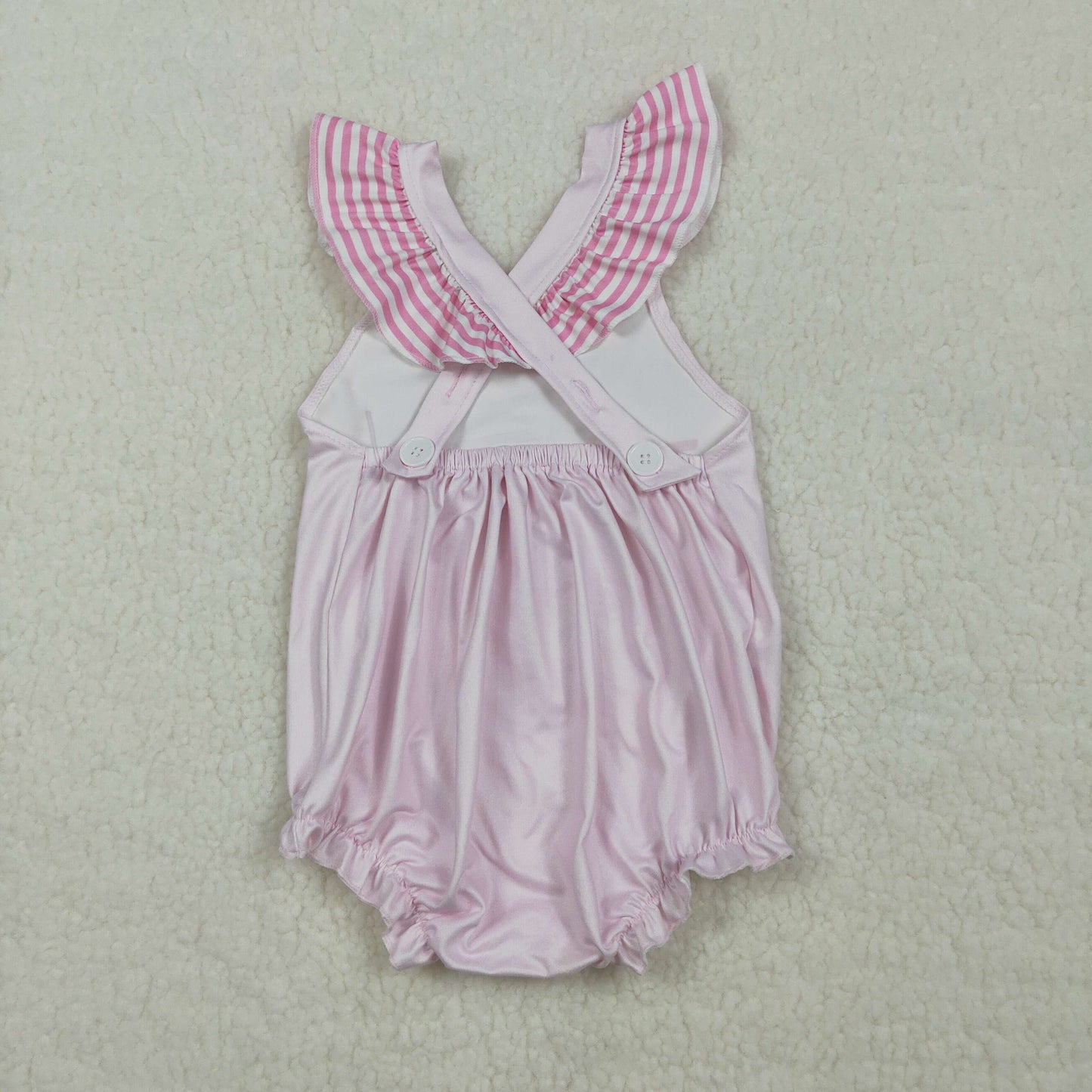 Baby Girls Pink Flutter Sleeve Chicken Best Day Ever Ruffle Rompers