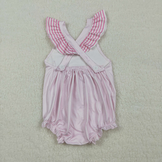 Baby Girls Pink Flutter Sleeve Chicken Best Day Ever Ruffle Rompers