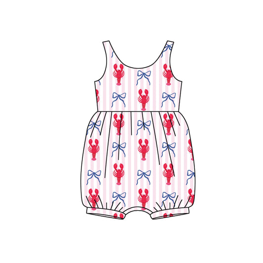 Baby Girls Sleeveless Pink Stripe Bows Crayfishes Ruffle Rompers Preorder