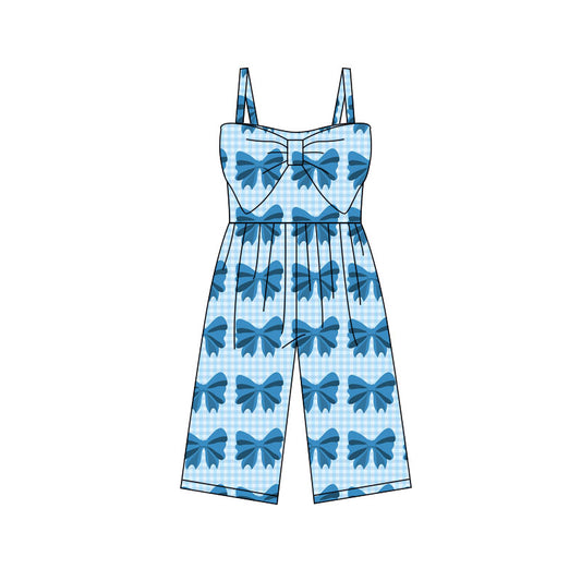 Baby Girls Strap Blue Checked Bows Pants Jumpsuits Preorder