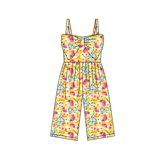 Baby Girls Strap Yellow Checked Bows Strawberry Pants Jumpsuits Preorder