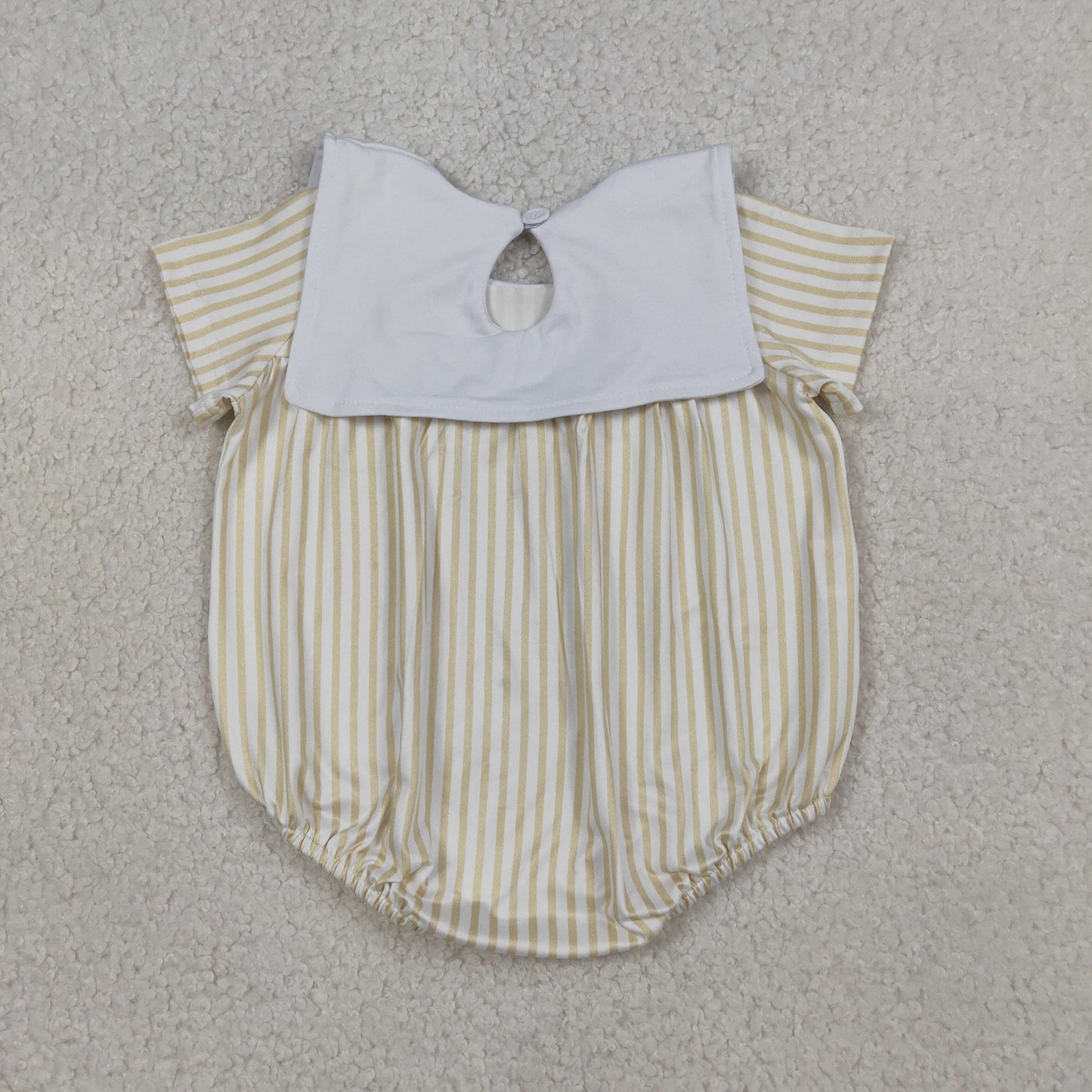 Embroidery Cross Sheep Baby Boys Sleeveless Yellow Stripe Romper