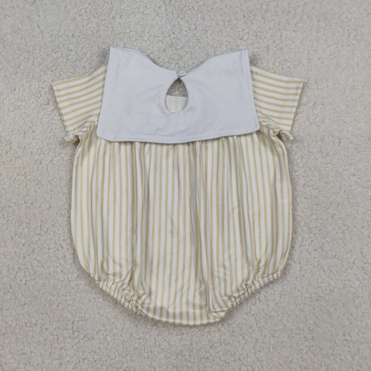 Embroidery Cross Sheep Baby Boys Sleeveless Yellow Stripe Romper