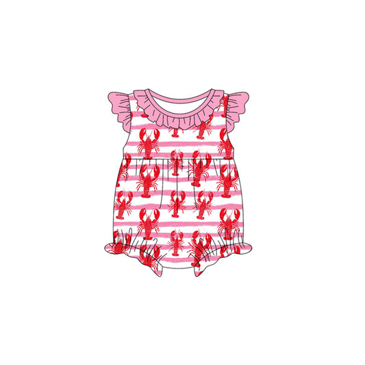 Baby Girls Flutter Sleeve Crayfishes Stripe Ruffle Collar Rompers Preorder