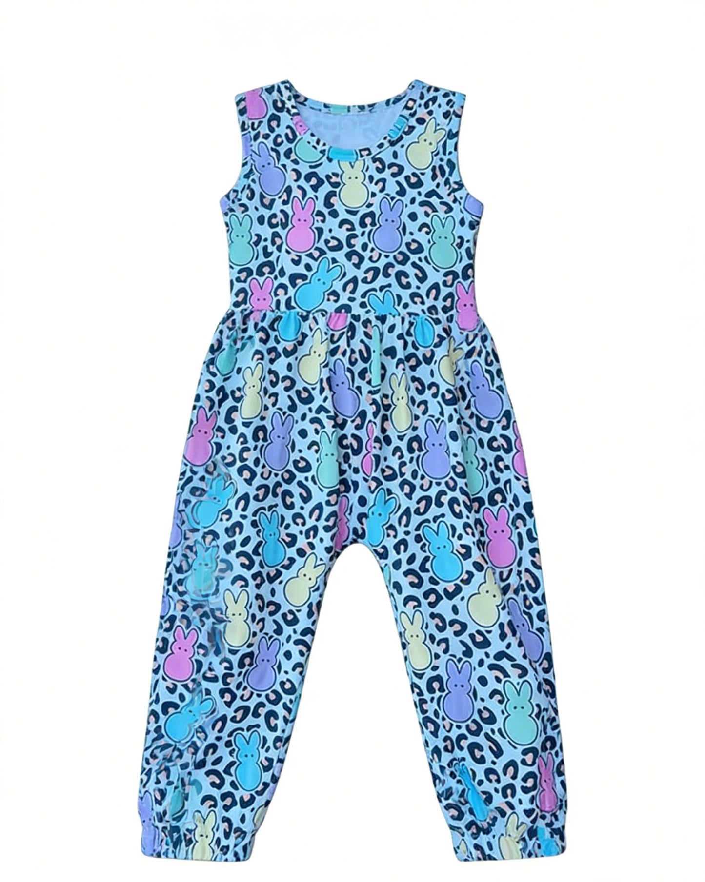 Baby Girls Sleeveless Colorful Rabbits Leopard Easter Pant Rompers Preorder